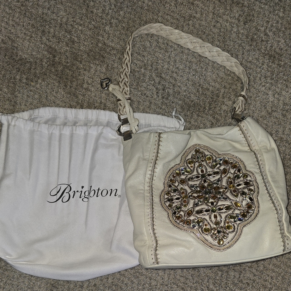 Brighton Anju Cream Sequin Bucket Bag Approx. 14x12x4
